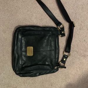 Black leather Fossil cross body bag